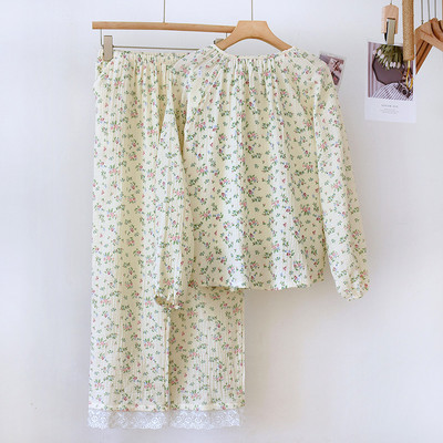 Pijamale din bumbac Bubble Pantaloni dulci cu mâneci lungi pentru femei primăvara și toamna Imbracaminte de acasă din două piese Set nou pentru femei