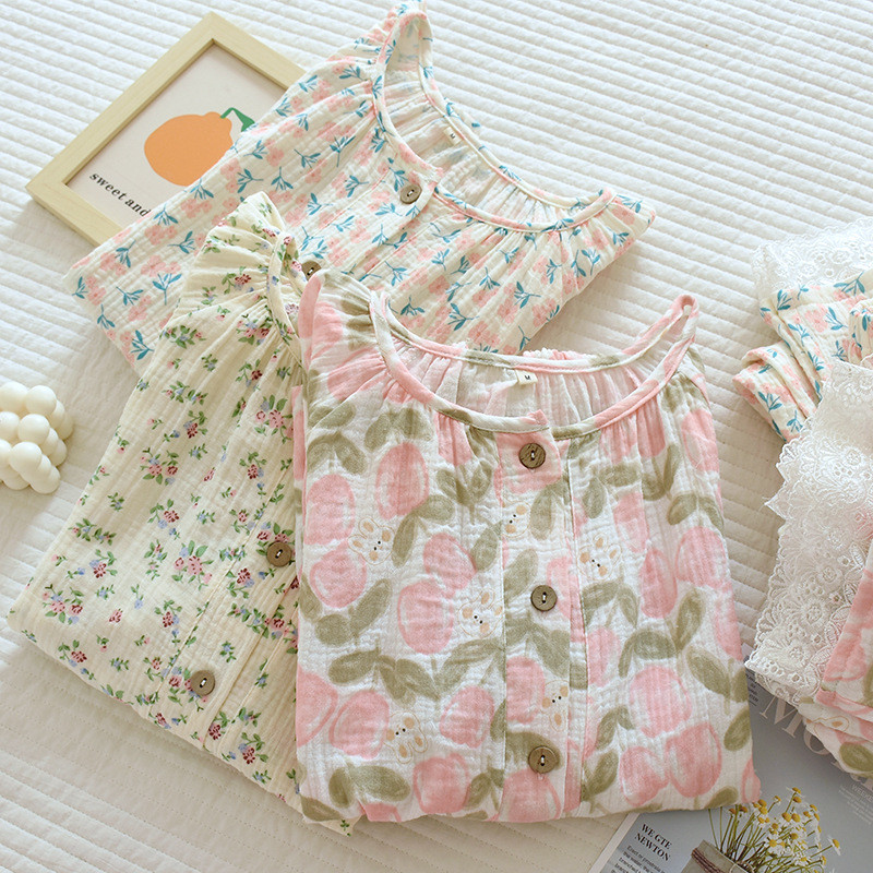 Pijamale din bumbac Bubble Pantaloni dulci cu mâneci lungi pentru femei primăvara și toamna Imbracaminte de acasă din două piese Set nou pentru femei