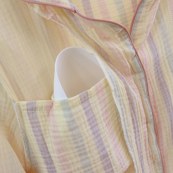 Памучно домашно облекло с щампи в розови райета Пижама Костюм Подложка за гърдите с дъгови ивици Комплект панталони с дълъг ръкав Дамски пижами Дрехи
