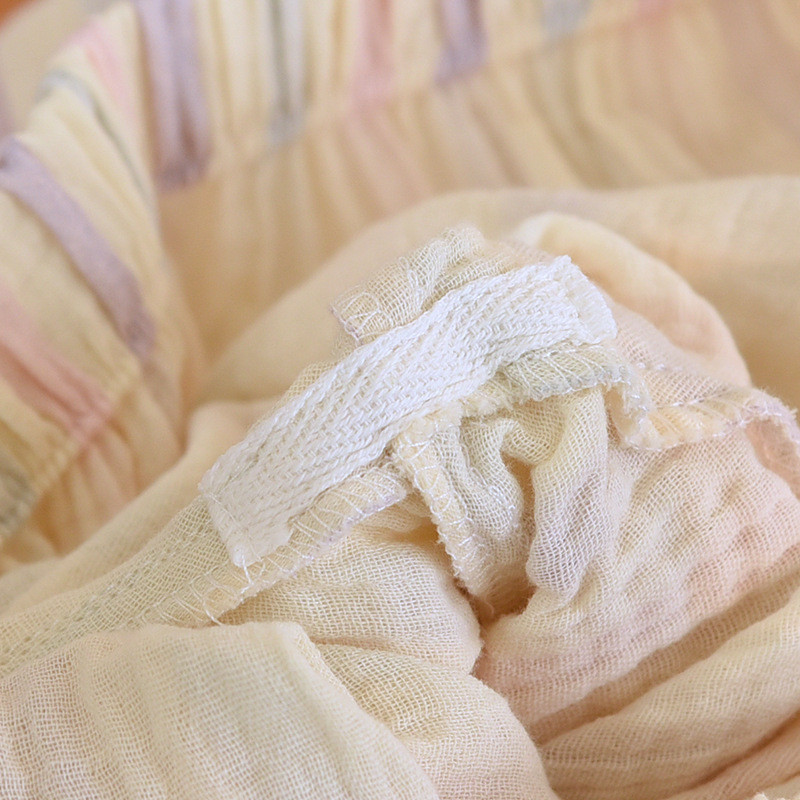 Ροζ χρώμα Ριγέ εμπριμέ βαμβακερά ενδύματα σπιτιού Πυτζάμες Κοστούμι ουράνιο τόξο ριγέ μαξιλαράκι στήθους Σετ παντελόνι μακρυμάνικο Σετ γυναικείες πιτζάμες Ρούχα