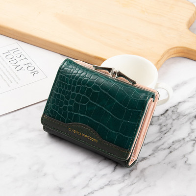 Δερμάτινο γυναικείο πορτοφόλι Γυναικείο Κοντό ρετρό Τρίπτυχο Πτυσσόμενο Φοιτητικό Πορτοφόλι Απλή πολλαπλών καρτών τσαντάκι με μοτίβο κροκόδειλου