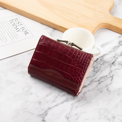 Δερμάτινο γυναικείο πορτοφόλι Γυναικείο Κοντό ρετρό Τρίπτυχο Πτυσσόμενο Φοιτητικό Πορτοφόλι Απλή πολλαπλών καρτών τσαντάκι με μοτίβο κροκόδειλου