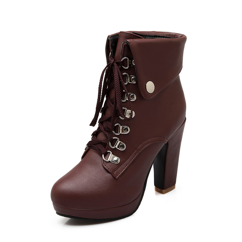 Γυναικεία Μποτάκια Αστραγάλου Plus Size Πλατφόρμα Ψηλοτάκουνα Γυναικεία παπούτσια με κορδόνια Γυναικεία αγκράφα Κοντή μπότα Casual γυναικεία υποδήματα Dropship