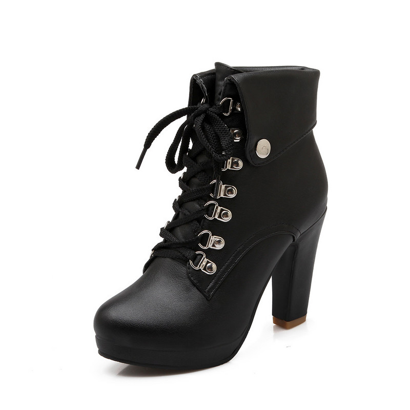 Γυναικεία Μποτάκια Αστραγάλου Plus Size Πλατφόρμα Ψηλοτάκουνα Γυναικεία παπούτσια με κορδόνια Γυναικεία αγκράφα Κοντή μπότα Casual γυναικεία υποδήματα Dropship