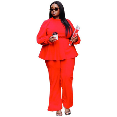 Costum pentru femei Waterarea Plus Size, cu mânecă lungă, cu volane, top și pantaloni drepte, ocazional Set 2 piese Trening de toamnă Jogger
