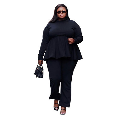 Costum pentru femei Waterarea Plus Size, cu mânecă lungă, cu volane, top și pantaloni drepte, ocazional Set 2 piese Trening de toamnă Jogger