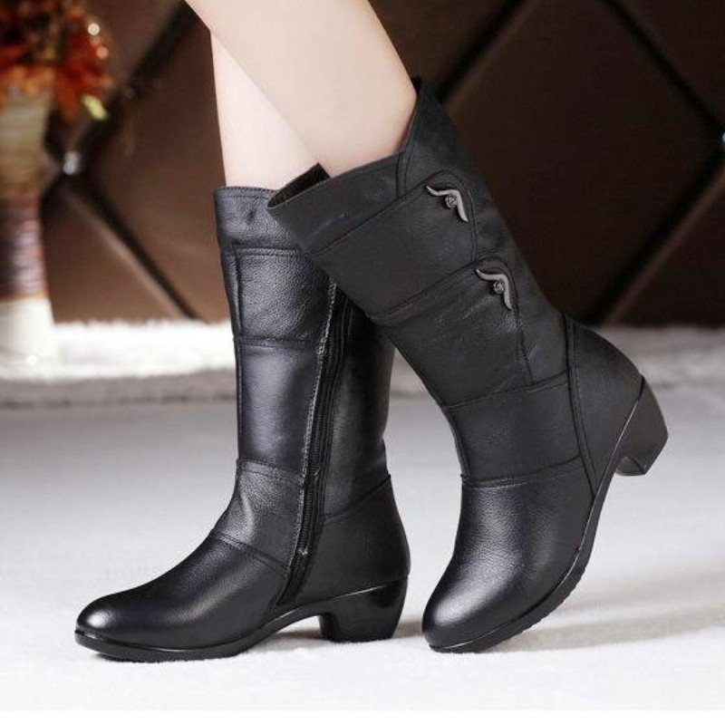Naiste sääre keskosa saapad Sügises Briti Stiilis Must Mood Külg Lukk Veekindel Suures Suuruses Nahast Saapad Botas Media Cana Mujer