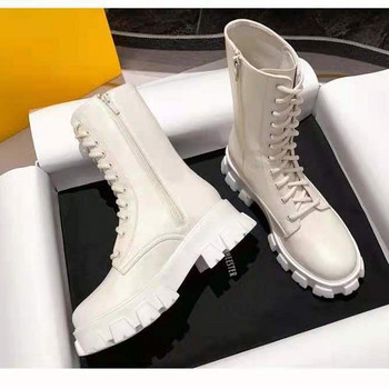 Дропшипинг Дамски ботуши до средата на прасеца Есенни зимни ботуши Дамски модни дамски обувки с връзки Chelsea Дамски обувки на ток с цип2023