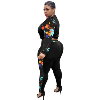 Set de 2 piese pentru femei L-4XL, mărime mare, cu vopsea cravată, patchwork, îmbrăcăminte elastică, ținută de jogger, set asortat pentru motociclist, vânzare cu ridicata.