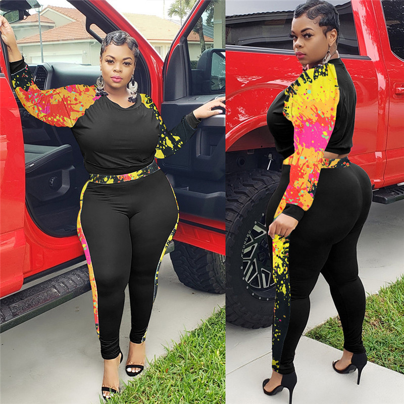 Set de 2 piese pentru femei L-4XL, mărime mare, cu vopsea cravată, patchwork, îmbrăcăminte elastică, ținută de jogger, set asortat pentru motociclist, vânzare cu ridicata.