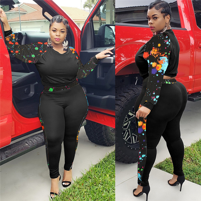 Set de 2 piese pentru femei L-4XL, mărime mare, cu vopsea cravată, patchwork, îmbrăcăminte elastică, ținută de jogger, set asortat pentru motociclist, vânzare cu ridicata.
