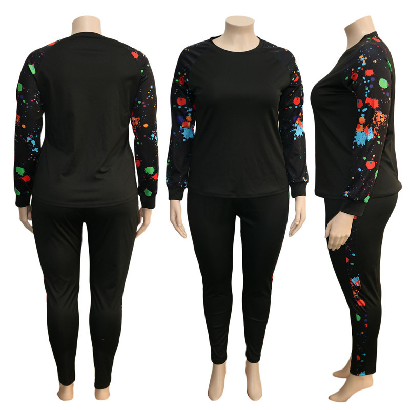 Set de 2 piese pentru femei L-4XL, mărime mare, cu vopsea cravată, patchwork, îmbrăcăminte elastică, ținută de jogger, set asortat pentru motociclist, vânzare cu ridicata.