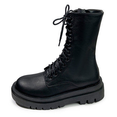 Πλατφόρμα Γυναικείες Μπότες Μοτοσικλέτας Φθινόπωρο Χειμώνας Λευκό Μαύρο Pu Δερμάτινα Μποτάκια Γυναικεία με στρογγυλά δάχτυλα Lace Up Αντιολισθητικά Κοντά μποτάκια