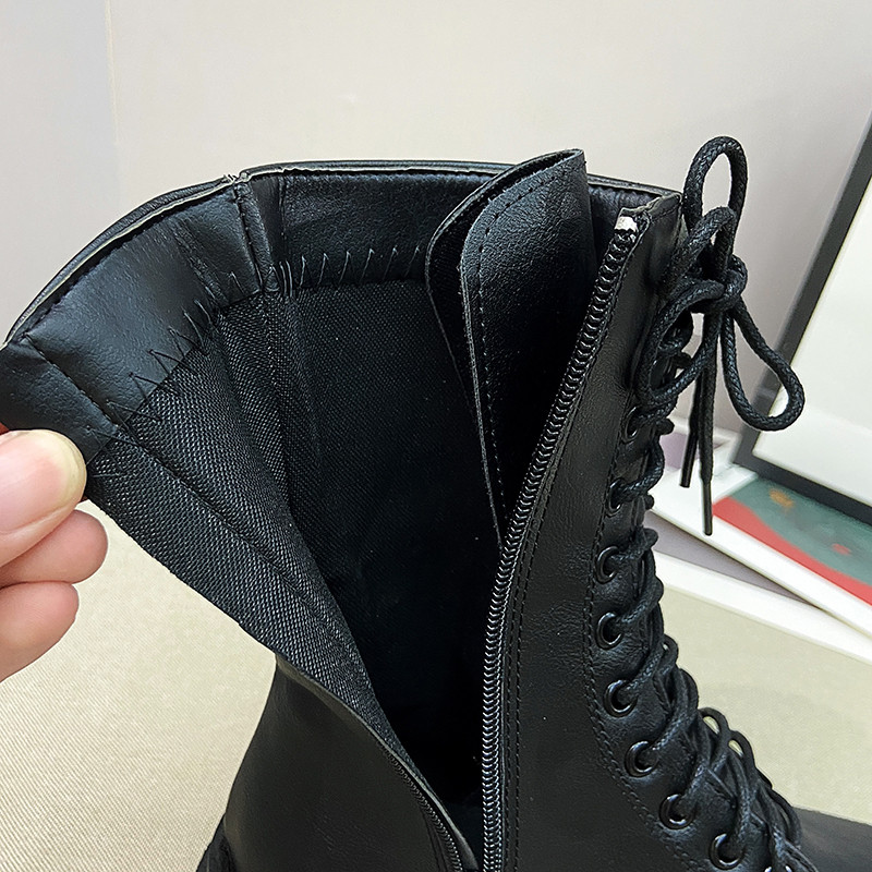 Πλατφόρμα Γυναικείες Μπότες Μοτοσικλέτας Φθινόπωρο Χειμώνας Λευκό Μαύρο Pu Δερμάτινα Μποτάκια Γυναικεία με στρογγυλά δάχτυλα Lace Up Αντιολισθητικά Κοντά μποτάκια