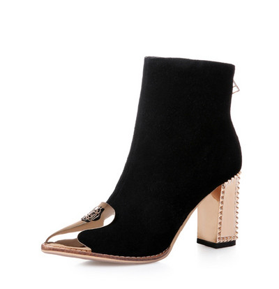 Suurus 34 Naiste terava varbaga needid Kõrged kontsad Pumbad Kingad Naine Paks metallist kontsaga kummist poolsaapad Lillelised mustad lühikesed saapad