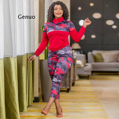 Plus veličina S-5XL 2-dijelna ženska odjeća s kamuflažnim printom, rastezljiva ležerna joggor kombinacija za fitness, veleprodaja Dropshipping