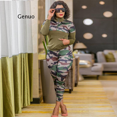 Plus veličina S-5XL 2-dijelna ženska odjeća s kamuflažnim printom, rastezljiva ležerna joggor kombinacija za fitness, veleprodaja Dropshipping