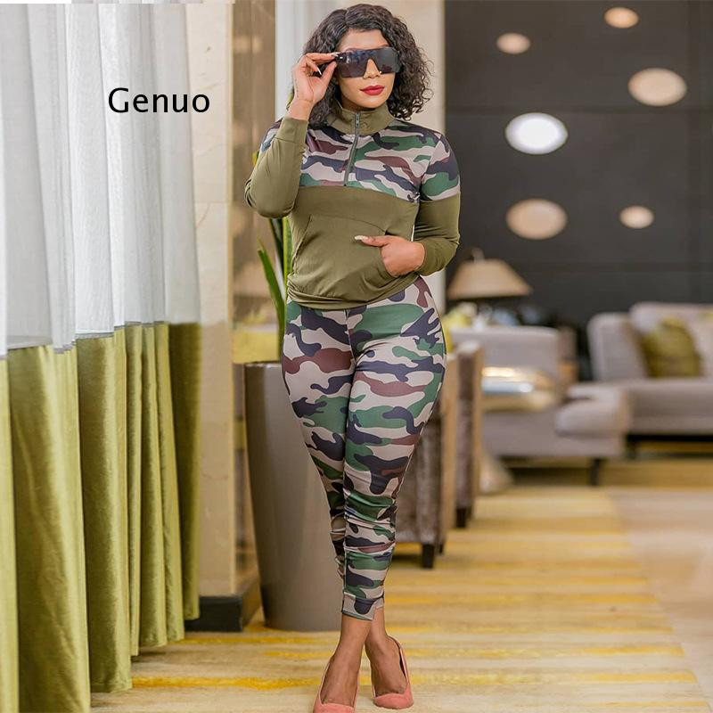 Plus veličina S-5XL 2-dijelna ženska odjeća s kamuflažnim printom, rastezljiva ležerna joggor kombinacija za fitness, veleprodaja Dropshipping