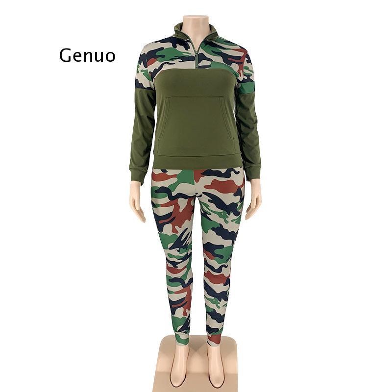 Plus veličina S-5XL 2-dijelna ženska odjeća s kamuflažnim printom, rastezljiva ležerna joggor kombinacija za fitness, veleprodaja Dropshipping