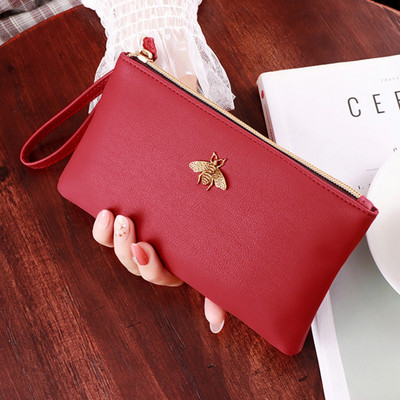 Γυναικεία πορτοφόλια Bee Clutch καλής ποιότητας Δερμάτινο φερμουάρ χονδρικής Γυναικείο μακρύ πορτοφόλι Γυναικεία λεπτή τσάντα κινητού τηλεφώνου