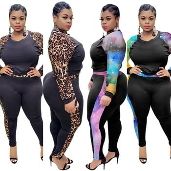 CM.YAYA Plus Size XL-5XL Γυναικεία γραβάτα Dye Leopard Φούτερ Jogger Παντελόνι Active Wear Φόρμα δύο τεμαχίων που ταιριάζουν στο γυμναστήριο