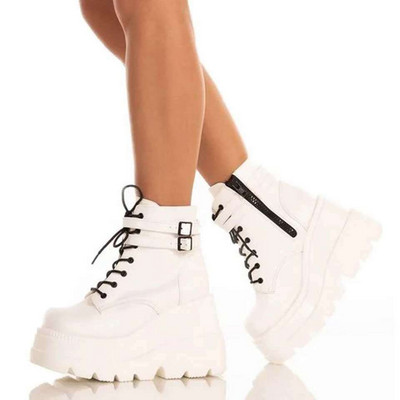Botas Γυναικείες μοτοσικλέτες χειμερινή αγκράφα Μπότες Ankel Γυναικείες Punk Γυναικείες μπότες πλατφόρμας Wedges Ψηλοτάκουνα PU Γυναικείες μπότες Botas Mujer