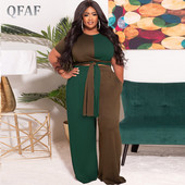 Κομψό συνονθύλευμα Work Out 2 τεμαχίων QFAF Plus Size Outfits για γυναίκες 2022 Καλοκαίρι με φαρδύ φαρδύ παντελόνι ασορτί αθλητική φόρμα