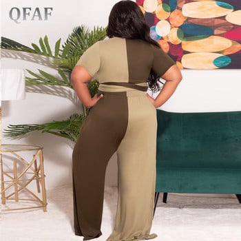 Κομψό συνονθύλευμα Work Out 2 τεμαχίων QFAF Plus Size Outfits για γυναίκες 2022 Καλοκαίρι με φαρδύ φαρδύ παντελόνι ασορτί αθλητική φόρμα