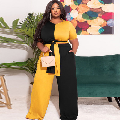 Κομψό συνονθύλευμα Work Out 2 τεμαχίων QFAF Plus Size Outfits για γυναίκες 2022 Καλοκαίρι με φαρδύ φαρδύ παντελόνι ασορτί αθλητική φόρμα