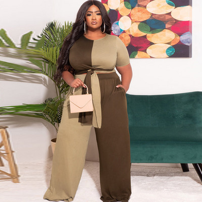 Κομψό συνονθύλευμα Work Out 2 τεμαχίων QFAF Plus Size Outfits για γυναίκες 2022 Καλοκαίρι με φαρδύ φαρδύ παντελόνι ασορτί αθλητική φόρμα