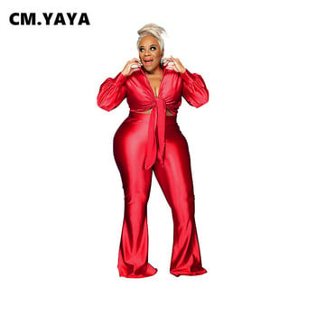 CM.YAYA Activewear Plus Size XL-5XL Γυναικείο Σετ Knot Μπλούζες Μπλούζες Flare Παντελόνι Κοστούμι αθλητική φόρμα δύο τεμαχίων σετ γυμναστικής