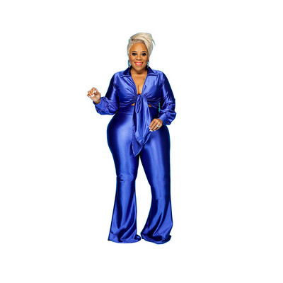 CM.YAYA Activewear Plus Size XL-5XL Γυναικείο Σετ Knot Μπλούζες Μπλούζες Flare Παντελόνι Κοστούμι αθλητική φόρμα δύο τεμαχίων σετ γυμναστικής