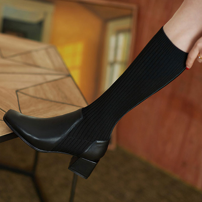 Dámske členkové čižmy na zips, čižmy do polovice lýtok, vysoké podpätky, mäkká PU koža, dlhé čižmy, obuv, dámska móda, jeseň/zima