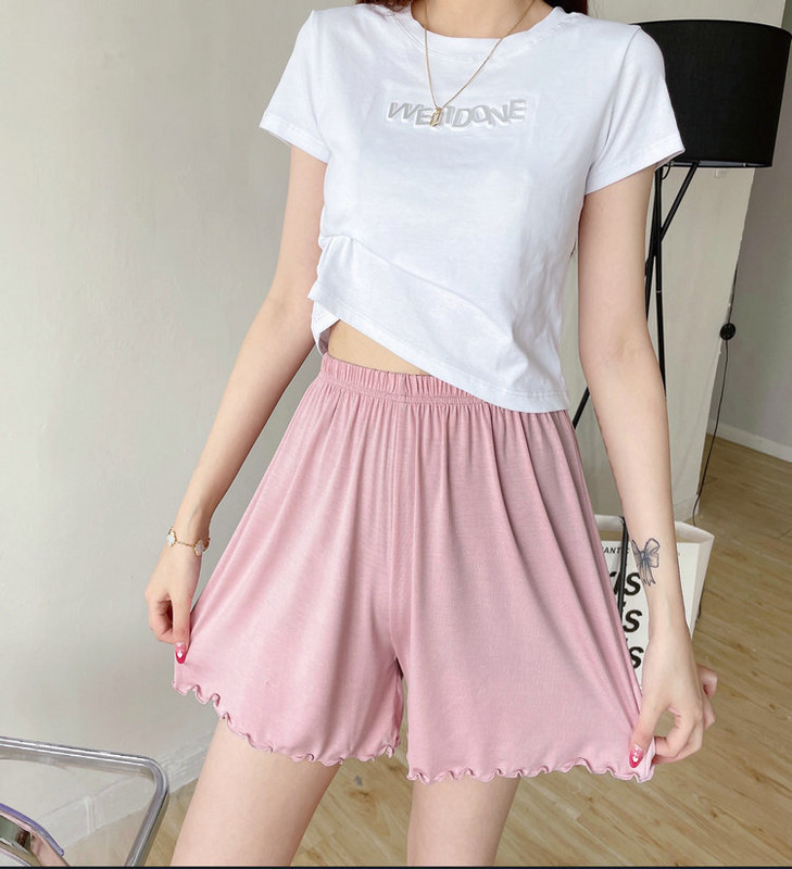 Modaliniai medvilniniai pižamos šortai, skirti moteriškai vasarai, laisvi, dideli laisvalaikio ploni namų rūbai, trumpi namų drabužiai aukštu juosmeniu, nėriniuotu kraštu.