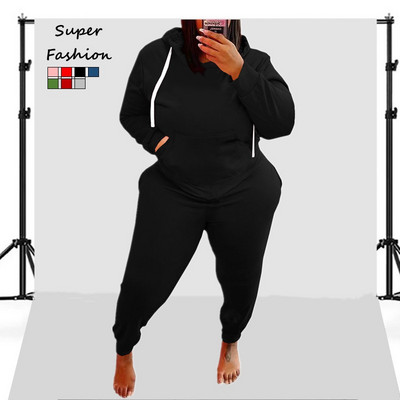 3XL 4XL 5XL Plus Size Σετ Γυναικεία Ρούχα Μονόχρωμα Μακρυμάνικα Φούτερ Sport Casual 2 Κοστούμια παντελονιών δύο τεμαχίων Χειμερινά ρούχα