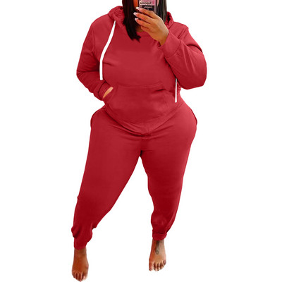 Dámske oblečenie, jednofarebné, mikiny s dlhým rukávom, športové, ležérne, 2-dielne nohavice, zimné outfity, sety pre väčšie veľkosti 3XL, 4XL 5XL