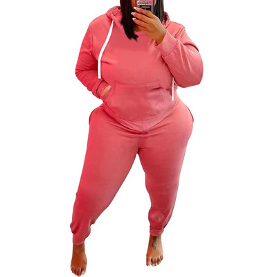 Dámske oblečenie, jednofarebné, mikiny s dlhým rukávom, športové, ležérne, 2-dielne nohavice, zimné outfity, sety pre väčšie veľkosti 3XL, 4XL 5XL