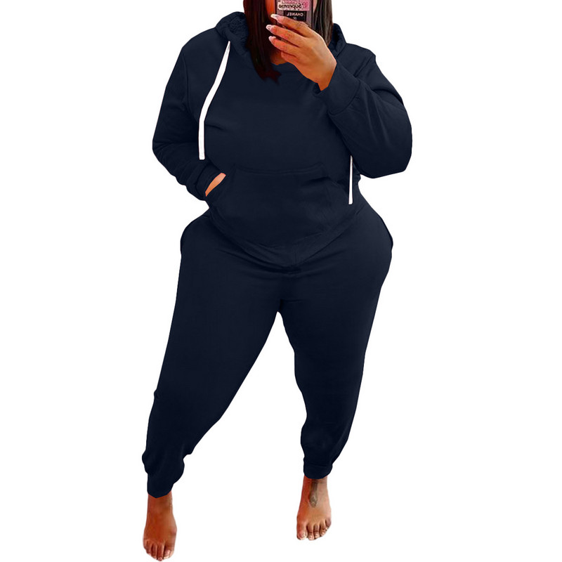 Dámske oblečenie, jednofarebné, mikiny s dlhým rukávom, športové, ležérne, 2-dielne nohavice, zimné outfity, sety pre väčšie veľkosti 3XL, 4XL 5XL