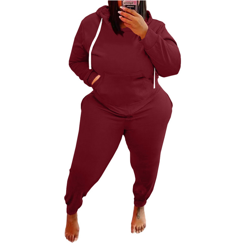 Dámske oblečenie, jednofarebné, mikiny s dlhým rukávom, športové, ležérne, 2-dielne nohavice, zimné outfity, sety pre väčšie veľkosti 3XL, 4XL 5XL