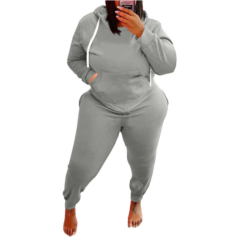 Dámske oblečenie, jednofarebné, mikiny s dlhým rukávom, športové, ležérne, 2-dielne nohavice, zimné outfity, sety pre väčšie veľkosti 3XL, 4XL 5XL
