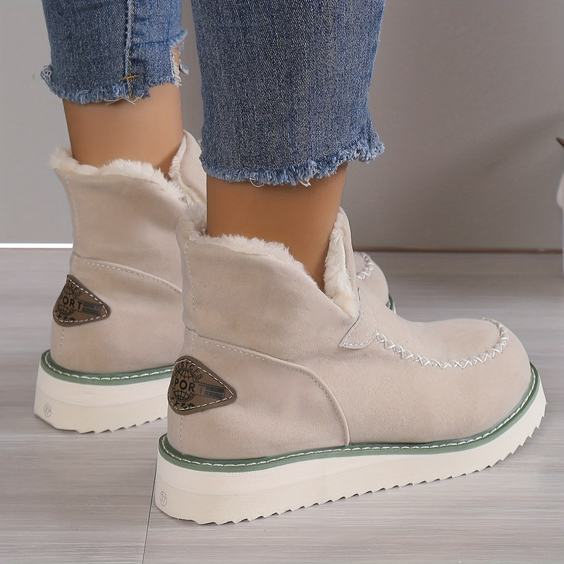 Botine de damă calde de pluș cu platformă de culoare solidă Cizme scurte din piele artificială Încălțăminte de damă