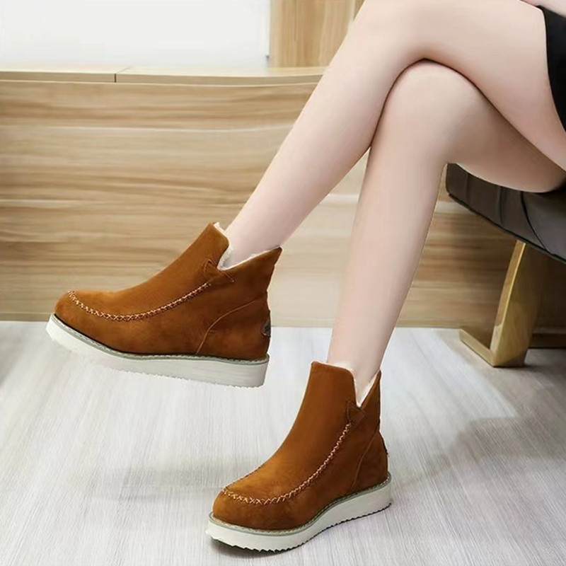 Botine de damă calde de pluș cu platformă de culoare solidă Cizme scurte din piele artificială Încălțăminte de damă