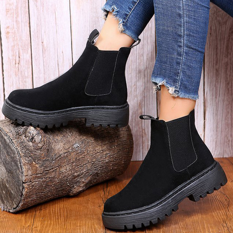 Moodsad poolsaapad, naiste jalatsid vabaaja platvormsaapad, naiste mugavad jalanõud, ümmarguse varbaga, soliidsed saapad Naiste sügiskingad naistele