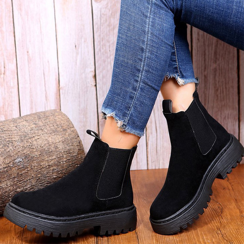 Moodsad poolsaapad, naiste jalatsid vabaaja platvormsaapad, naiste mugavad jalanõud, ümmarguse varbaga, soliidsed saapad Naiste sügiskingad naistele