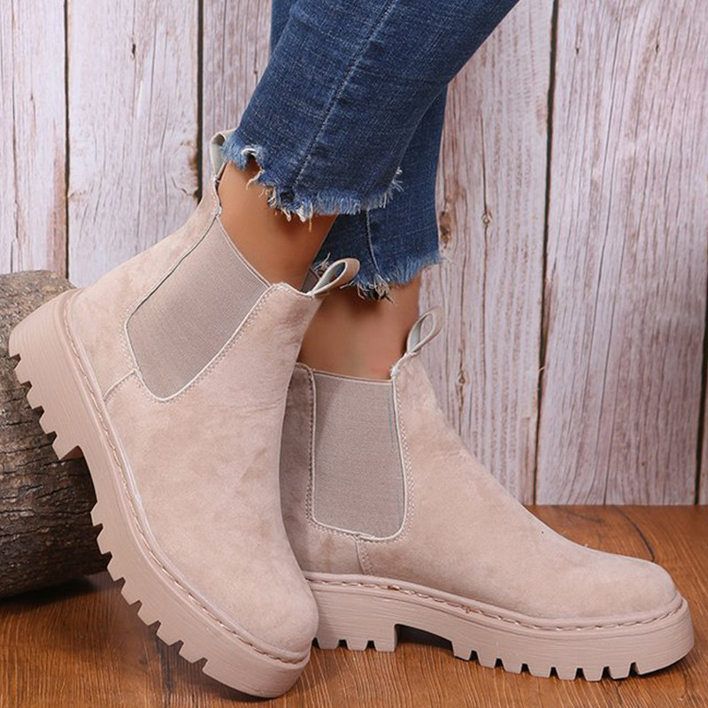 Moodsad poolsaapad, naiste jalatsid vabaaja platvormsaapad, naiste mugavad jalanõud, ümmarguse varbaga, soliidsed saapad Naiste sügiskingad naistele