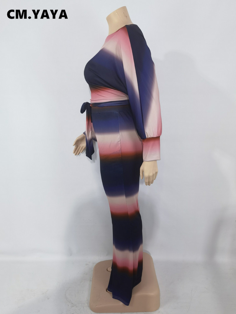 CM.YAYA Γυναικείο Σετ με ριγέ επίδεσμο Crop Tops + Flare Παντελόνια Δύο Σετ 2 τεμαχίων Casual αθλητικές φόρμες φθινοπωρινά