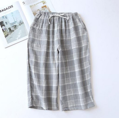 Pantaloni largi de pijama, pantaloni tăiați de vară, în carouri de modă, pantaloni de pijama, pantaloni de acasă pentru femei, din tifon de bumbac
