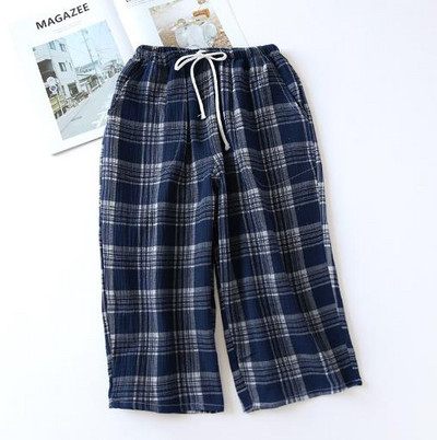 Pantaloni largi de pijama, pantaloni tăiați de vară, în carouri de modă, pantaloni de pijama, pantaloni de acasă pentru femei, din tifon de bumbac