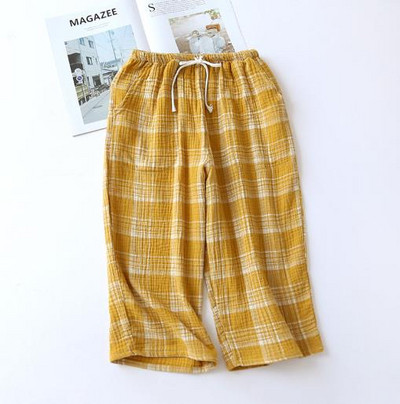 Pantaloni largi de pijama, pantaloni tăiați de vară, în carouri de modă, pantaloni de pijama, pantaloni de acasă pentru femei, din tifon de bumbac