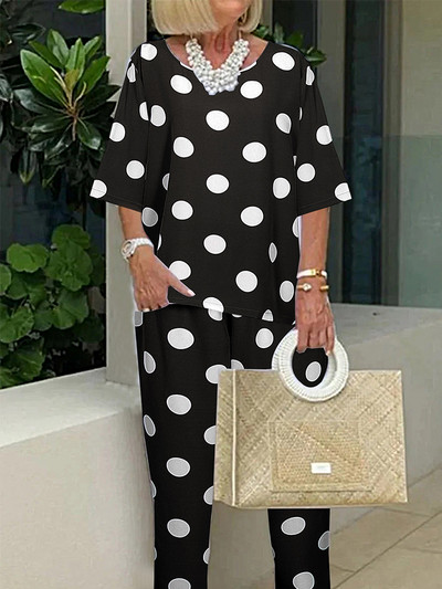 Costume de vară din bumbac și lenjerie de mărime Plus pentru femei, cu mâneci scurte, cu gâtul O, pantaloni largi, set de două piese, costum pentru femei, ocazional